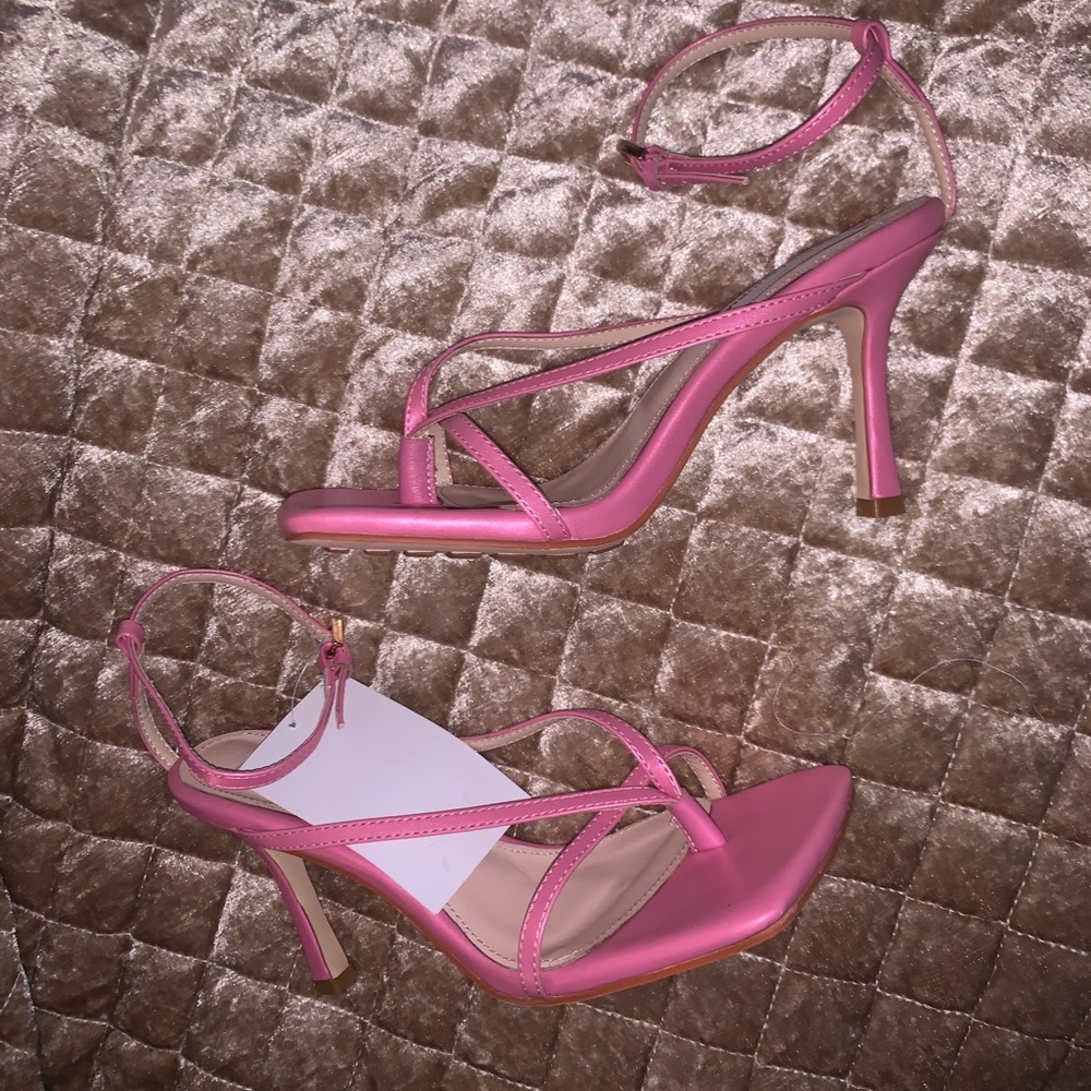 Pink square toe strappy sandal